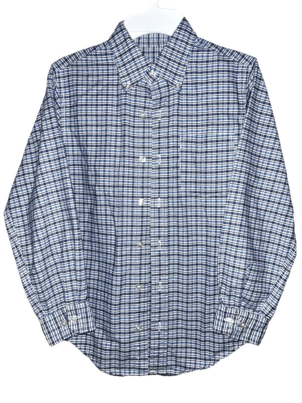 Boy’s Blue Plaid Long Sleeve Button Down Shirt Size Small Collared Cotton Top